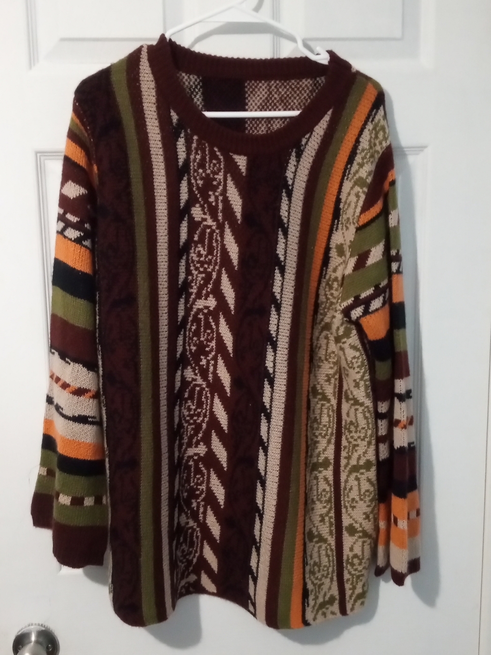 BloomChic Striped Cable-Knit Sweater in Brown, Green, Orange, Cream